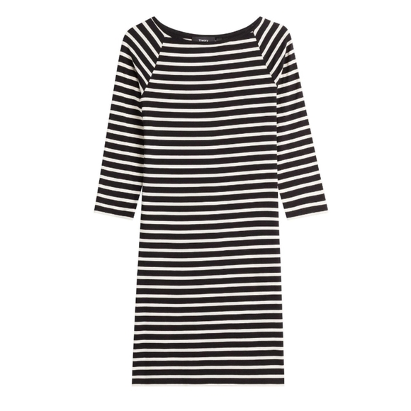 Theory | Lesnoy Stripe Cotton Cashmere Black White Dress Large - Picture 3 of 11